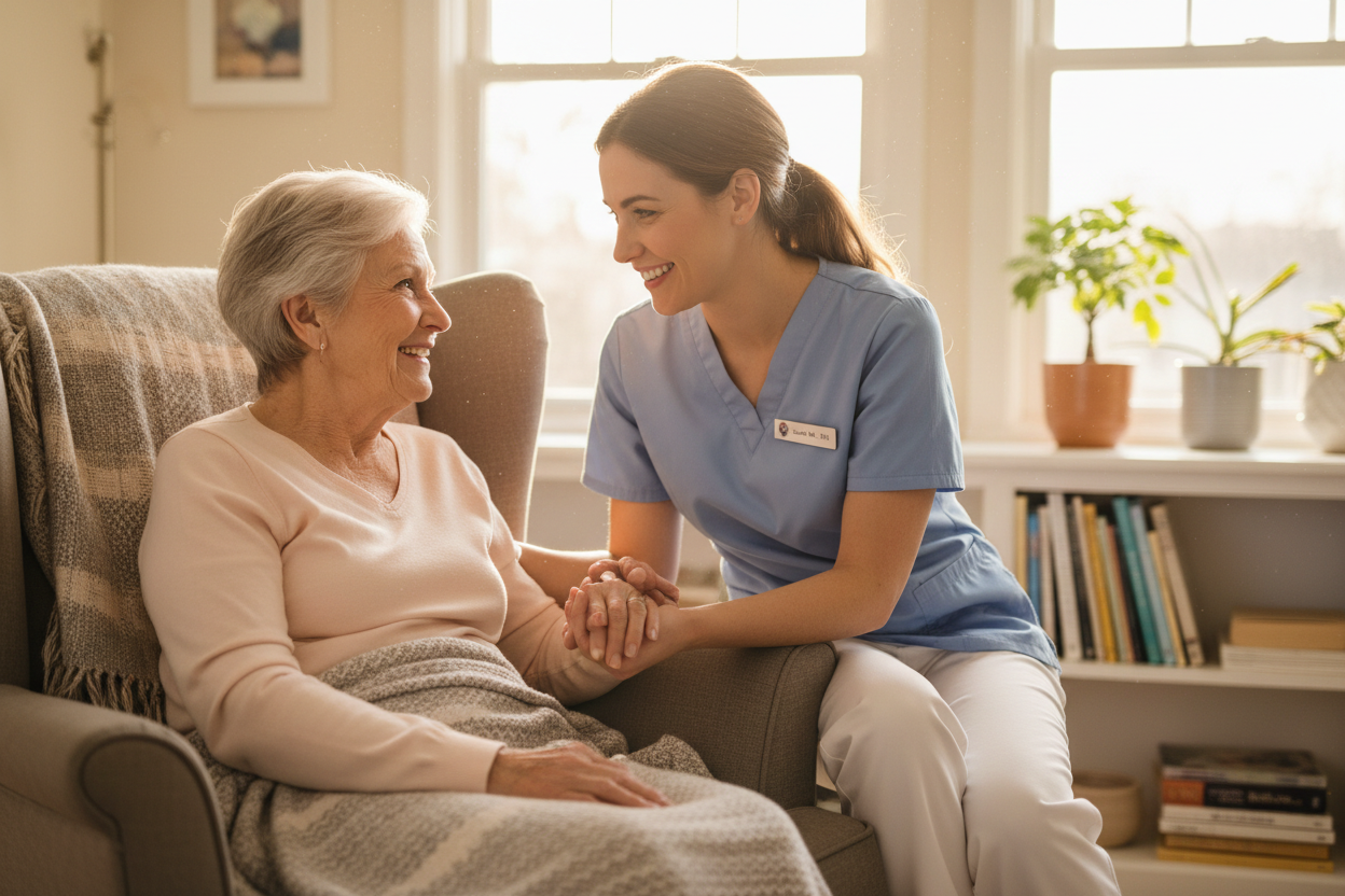 happy elderly with the nurse